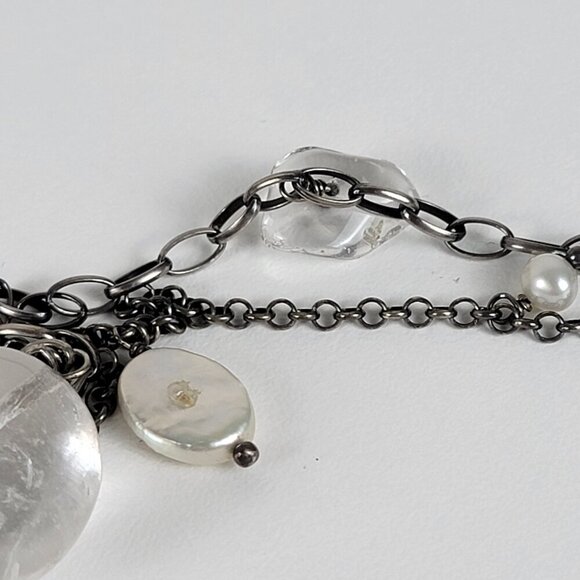 SILPADA OXIDIZED STERLING SILVER 925 PEARL CRYSTAL DROP TASSEL NECKLACE 34" - Picture 6 of 14